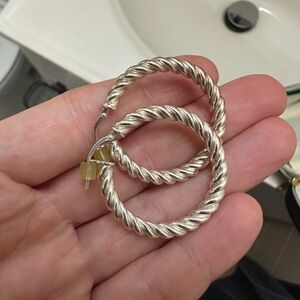 Silver Twisted Hoop Earrings - NEW